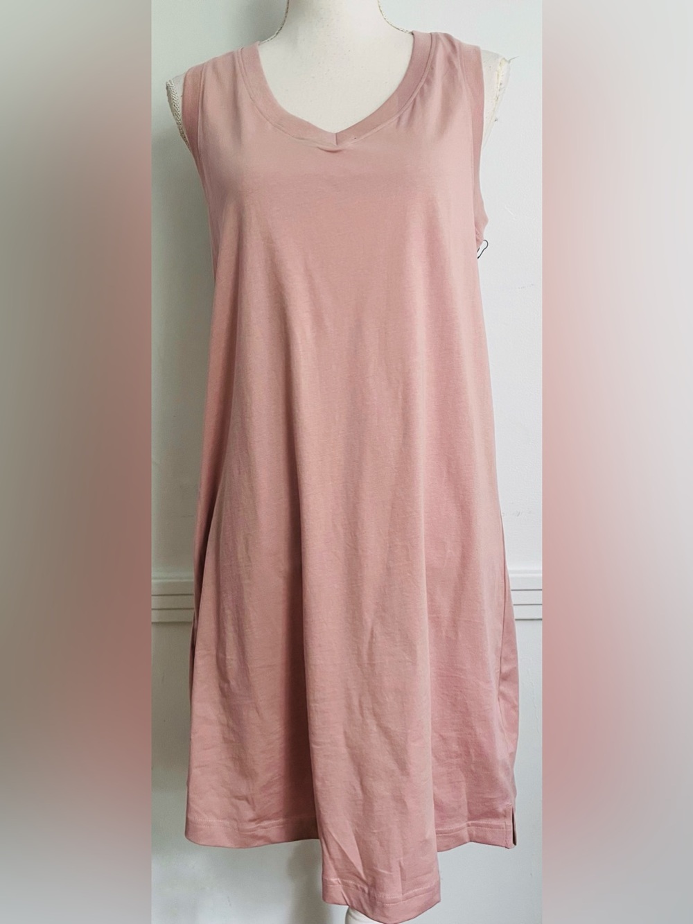Pact • Organic Cotton Sleeveless V-Neck Shift Dress in Dusty Rose NWT